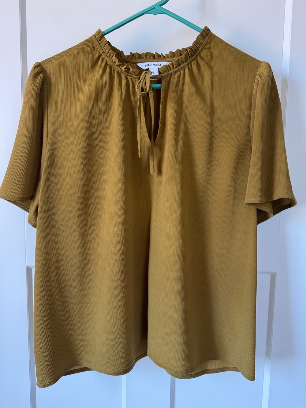 Nine West Ruffle Tie-Neck Short Sleeve Blouse